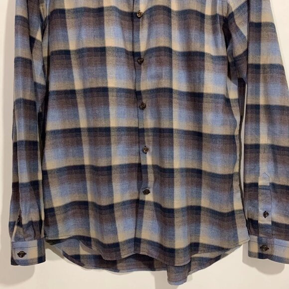 Patrick Assaraf Long Sleeve Button Up Flannel Shirt Size Medium Blue Brown - Picture 4 of 13